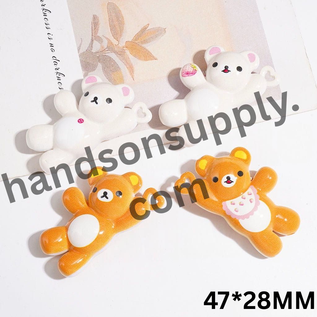 Adorable Relaxed Sitting Bear Character Acrylic Pendants, 47*28MM, Random Mix