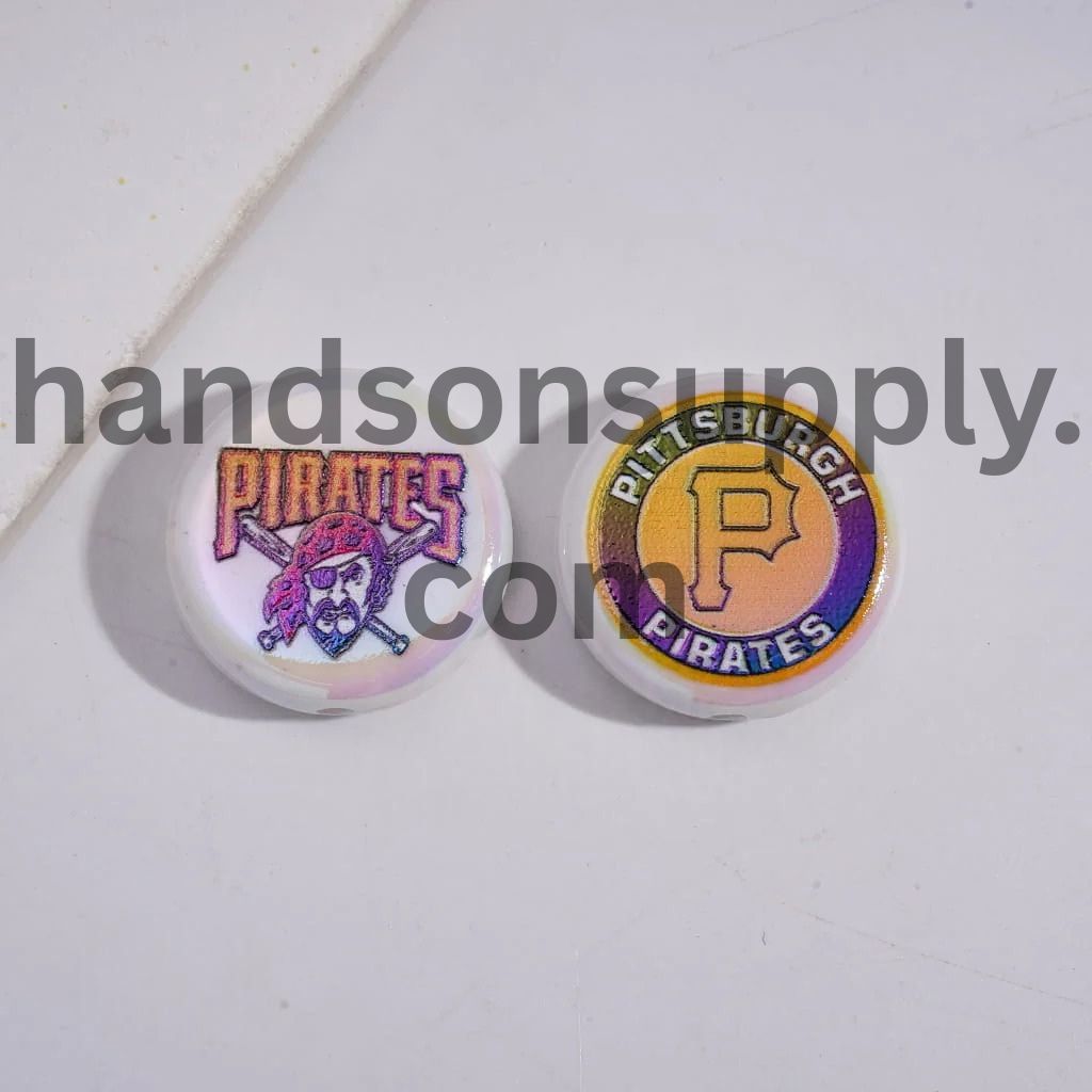 UV Coating with Sports American Baseball Series Acrylic Beads, Around 24MM, Flat Round Shape