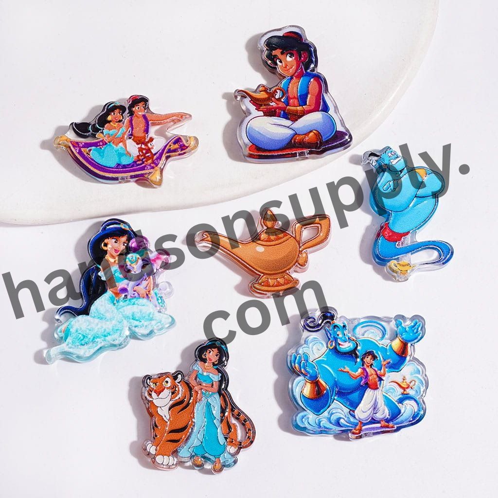 Adorable Magic Lamp, Flying Carpet and Royal Princess Prince Character Series Acrylic Beads, Random Mix