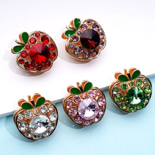 Exquisite Gold Alloy Fancy Apple with Colorful Rhinestones Beads, Around 25*25MM