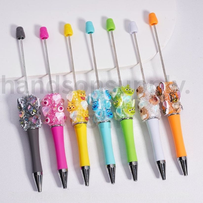 Kawaii Cute Beadable Pen with Clear Shiny Hearts and Cartoon Characters Micke Winni the Pooh Alie To Lots Bear James P. Sulliva
