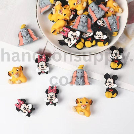 3D Disney-Styled Mickey, Minnie With pink Bow & Lion-King Inspired Characters Silicone Focal Bead