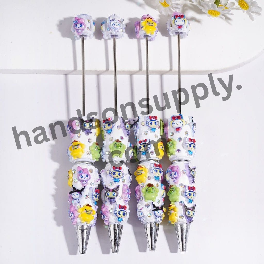 Adorable Cartoon Character and Dog Series and AB Rhinestones, White Beadable Clay Pens