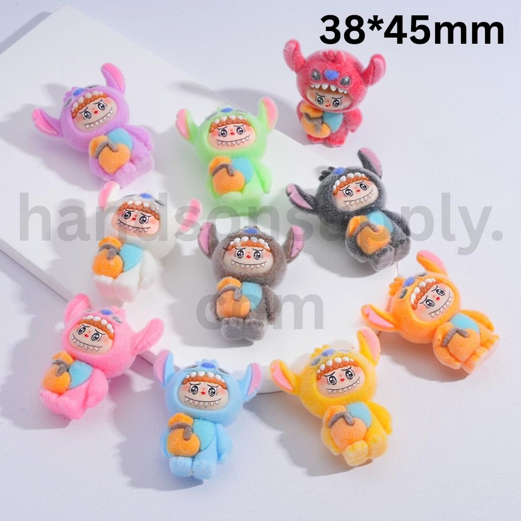 Flocked Labub with Wings Multi-Color Acrylic Beads 31*47MM, Random Mix