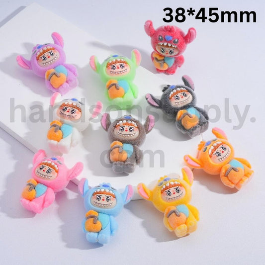 Flocked Labub with Wings Multi-Color Acrylic Beads 31*47MM, Random Mix