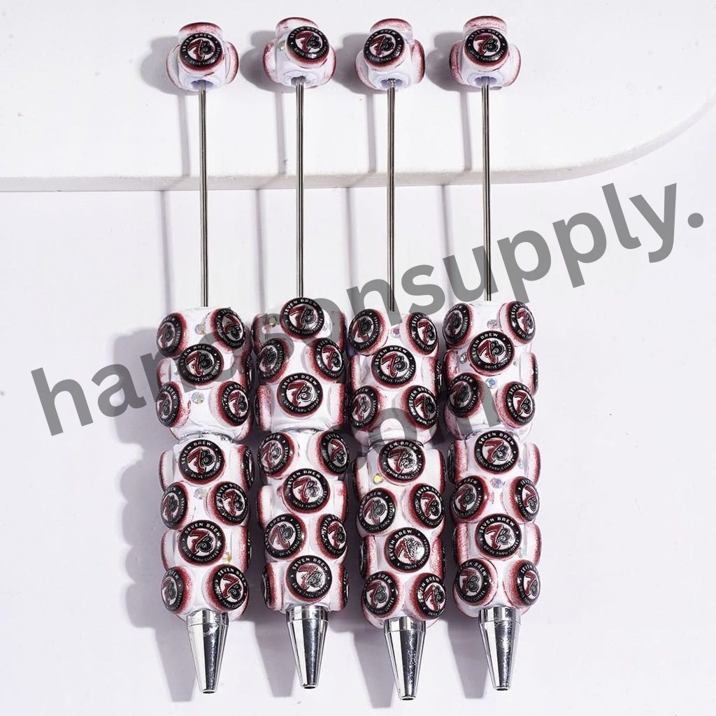 Adorable Café Coffee Style with “7B” Text & Sparkling AB Rhinestone Beadable Clay Pens