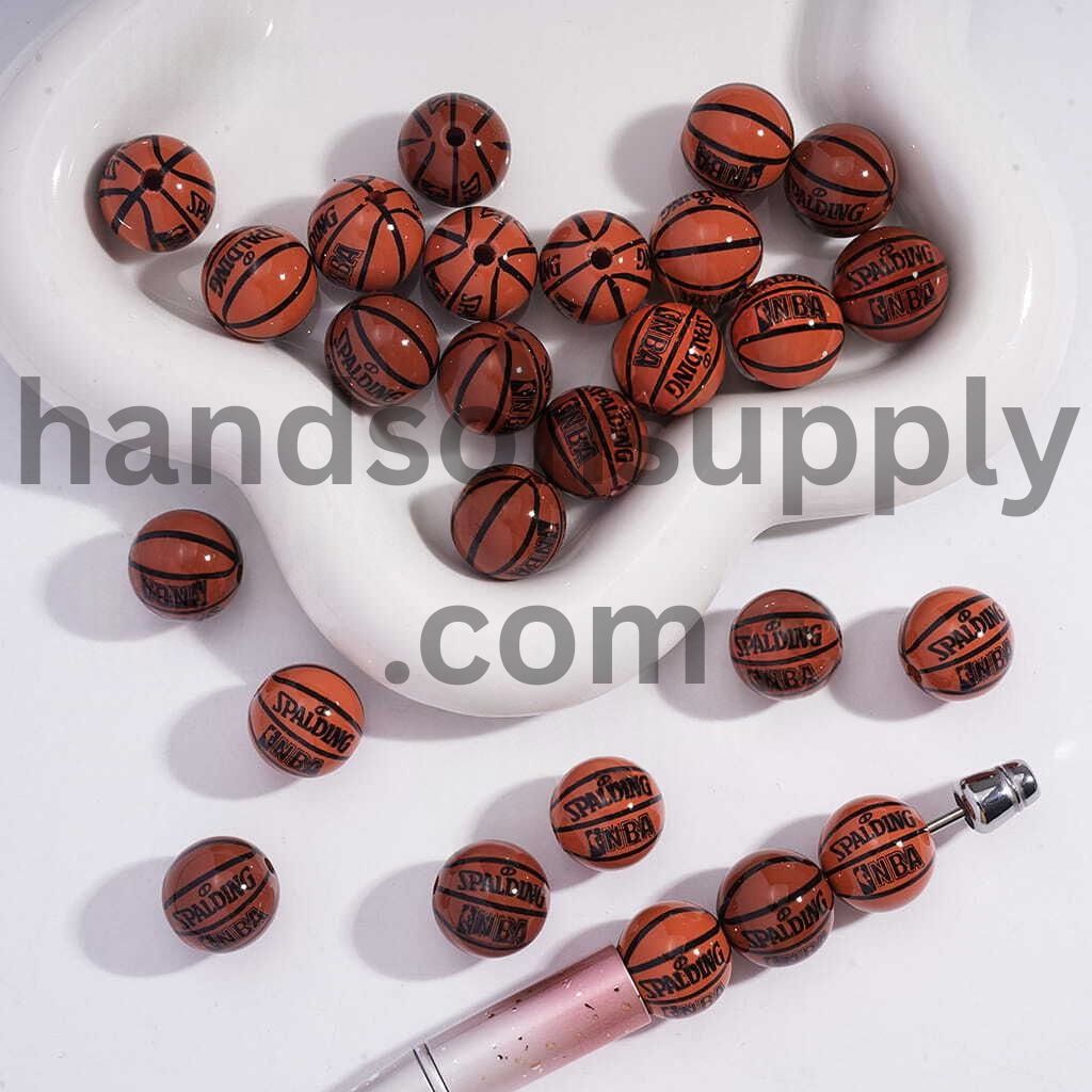 UV Coated Dark & Bright Brown Basketball Sports Series Round Acrylic Beads for Bracelets 16 MM