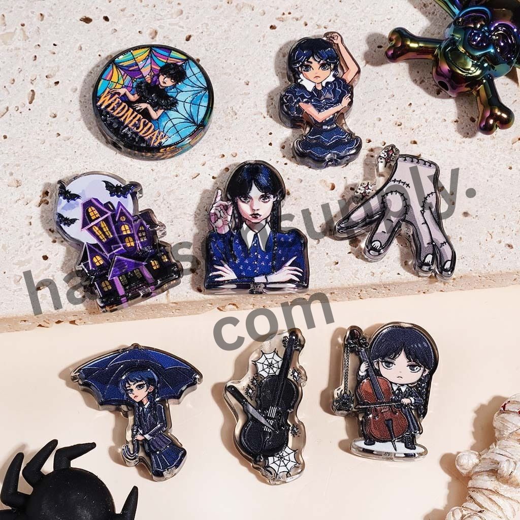 American Transnatural Gothic Girl & Haunted House Halloween Character Series Acrylic Beads, Random Mix