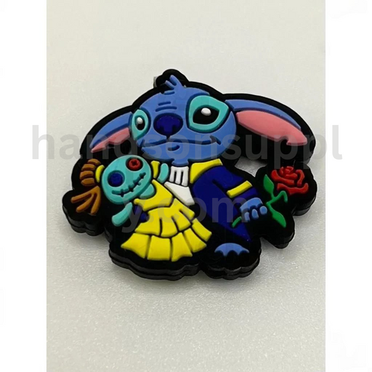 Stitc Character Holding Colorful Flower Dolls Silicone Focal Beads