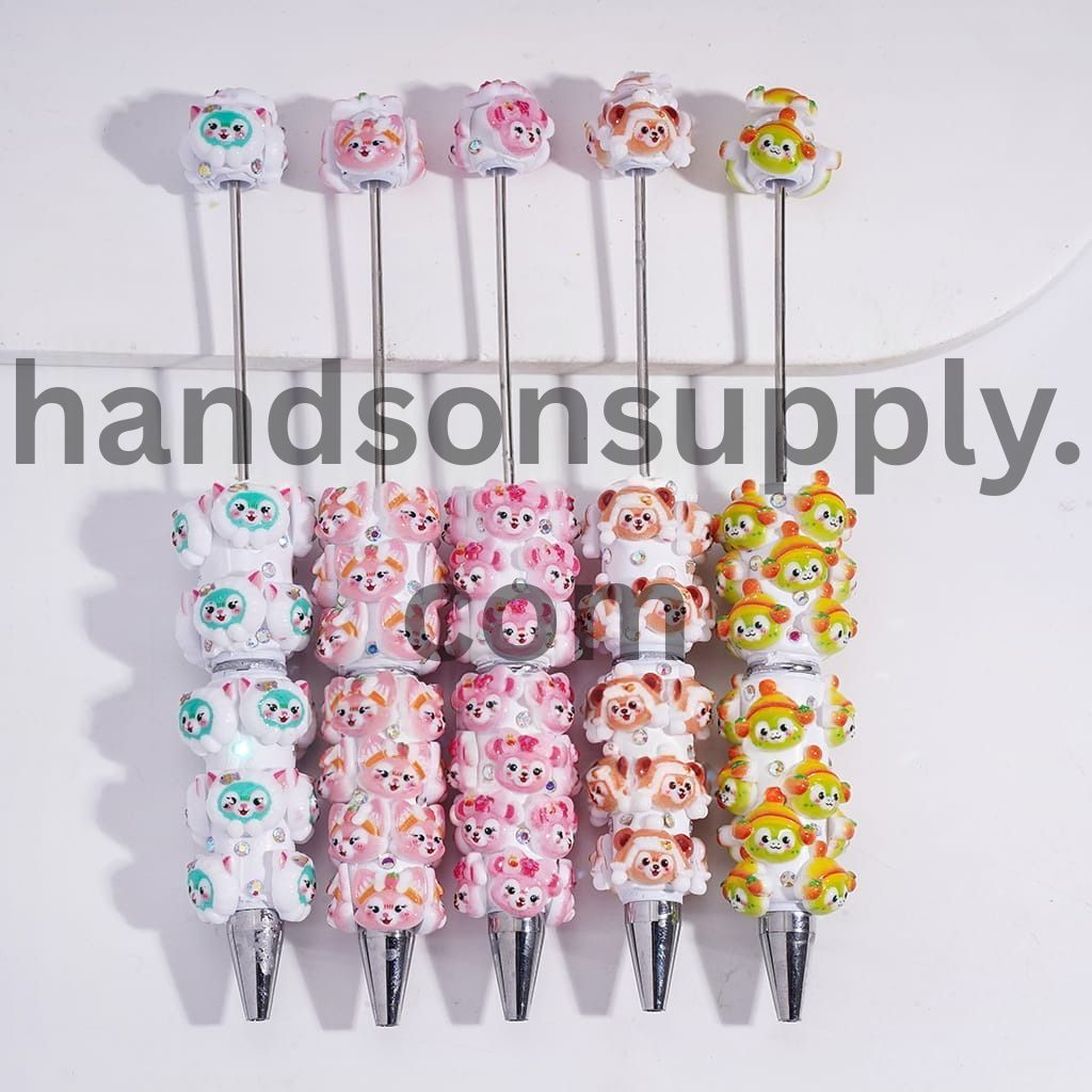 Cute Classic Animal Family Character Designs Series with Sparkling AB Rhinestones Beadable Clay Pens