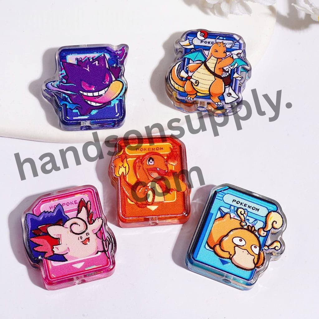 Small Monster Character Cartoon in Orange Blue Pink Purple Game-Themed Acrylic Beads, Multi-Color Random Mix