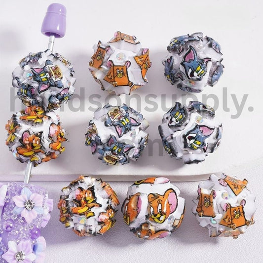 Tom & Jerry Cat & Mouse Character Mix Clay Beads with AB Rhinestones 20mm