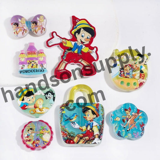 Playful Classic Wooden Boy Cartoon Character Series Acrylic Beads & Pendants, Random Mix
