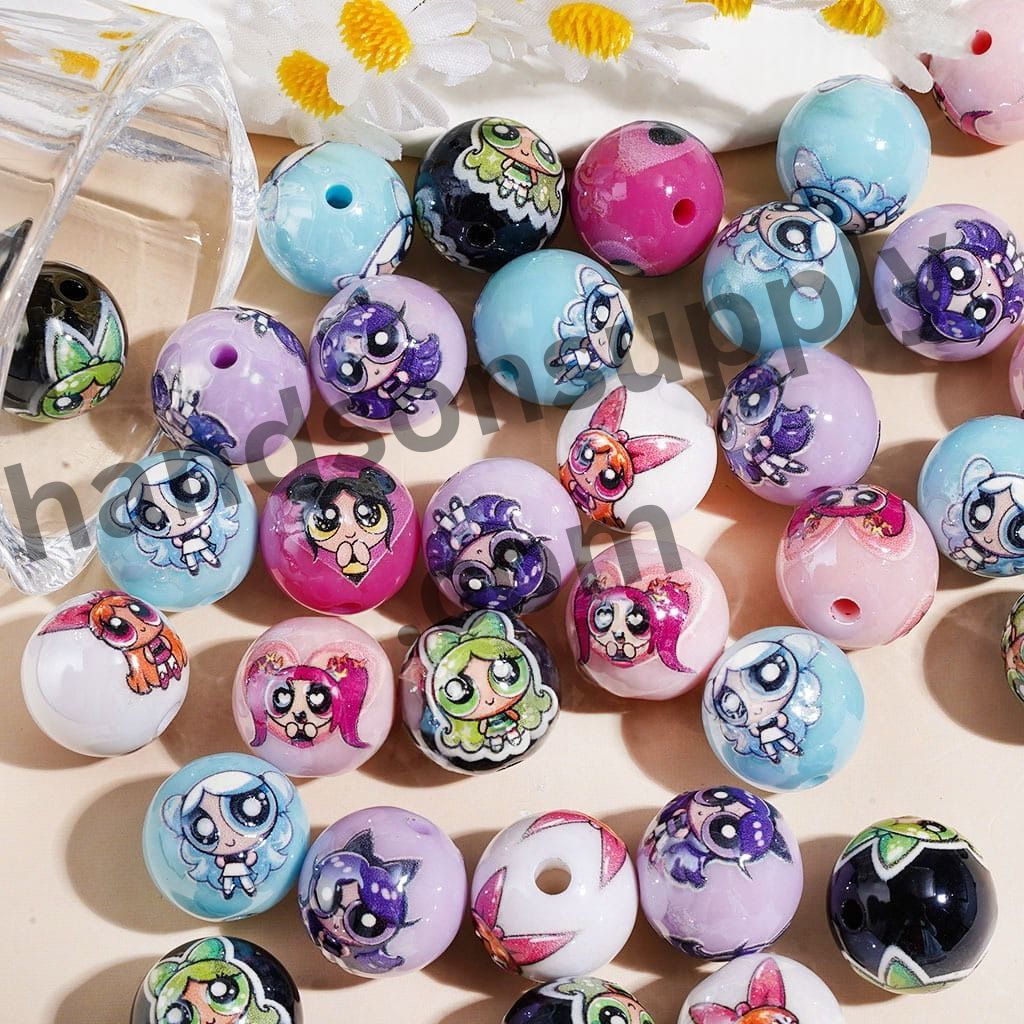 Acrylic Beads for Bracelets Brave Police GirCute Superhero Power Girl Character Printed Round Acrylic Beads for Bracelets , 16MM, Random Mixl Character Series, 16MM, Random Mix Multi Colors