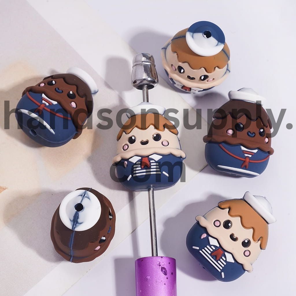 3D Mini Ice Cream Cone Shaped Classic Character with Sailor Hat Uniform Horror Series Silicone Focal Beads