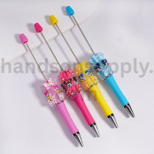 Pink Daisy Duck with Glitter Bows & Polka Dot Charms Multi Color Beadable Sugar Pens Random Mix