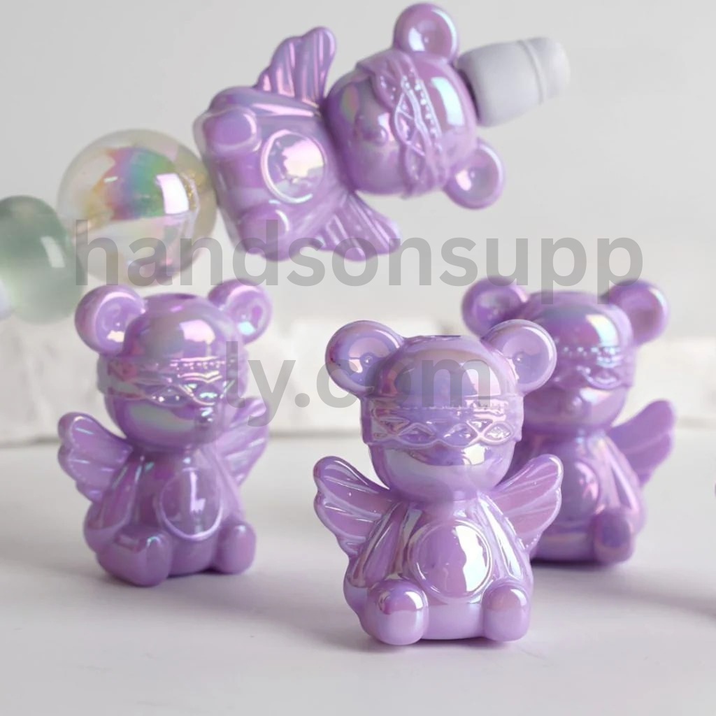 Shiny Colorful Angel Bear UV Coated Acrylic Beads Around 30x24MM