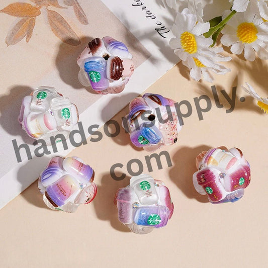 Coffee & Café Drinks Cup Acrylic Beads with AB Rhinestone, Clay Beads 20*20MM Random Mix