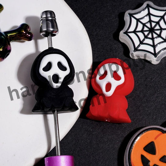Cute Halloween Ghost Face Mask Character Silicone Focal Beads, 26MM, None Color, Random Mix