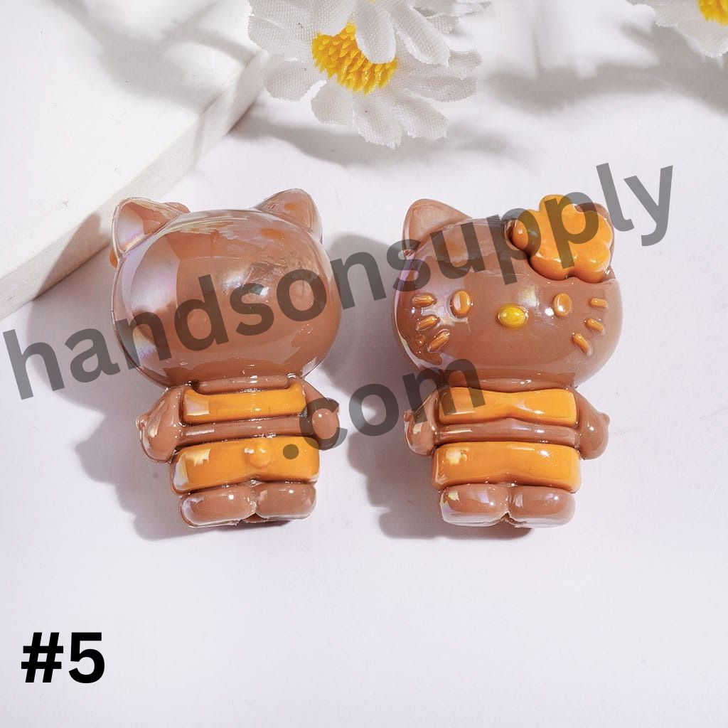 UV Coated Cute Brown Cat Character Soft PVC Rubber Beads with Flower Headband, 20*28MM