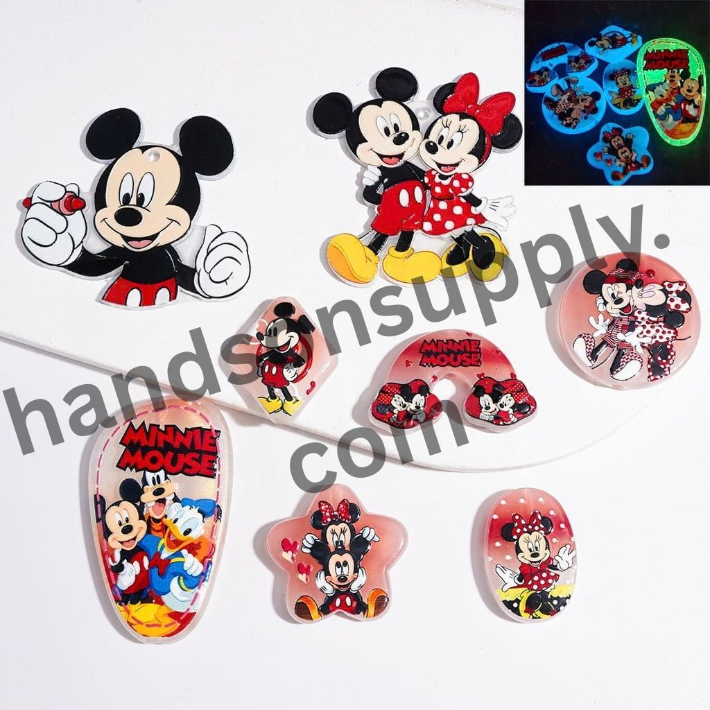 Luminous Classic Romantic Boy & Girl Mouse Couple Cartoon Character Acrylic Beads & Pendants, Random Mix