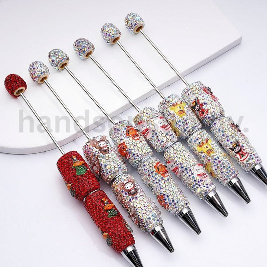 Sanrio-Inspired Characters in Christmas Outfits Red & AB Rhinestones Beadable Clay Pens