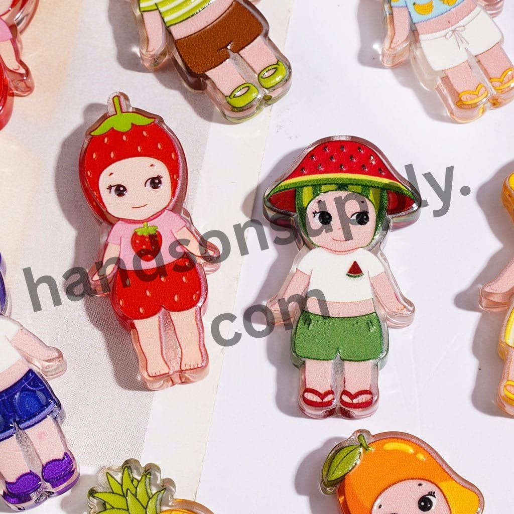 Cute Cartoon Boy Character Acrylic Beads with Various Fruit Hats & Clothes, Assorted Styles, Random Mix
