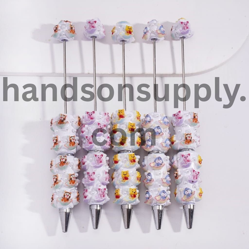 Cute Animation Animal Beadable Clay Pens with Sitting Umbrella Design and White Pearls
