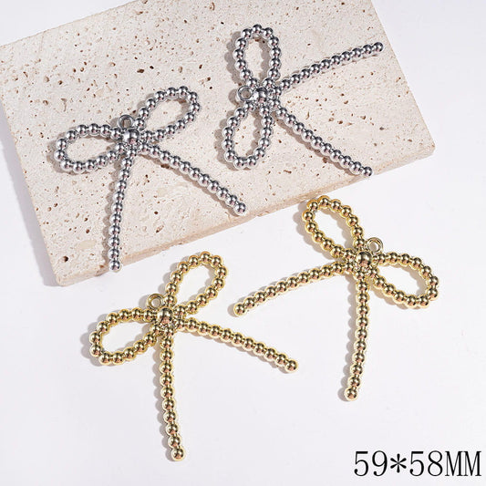 Elegant Large Bowtie-Shaped Acrylic for DIY Charms Pendants and Jewelry Accessories, 59*58MM, Gold and Silver