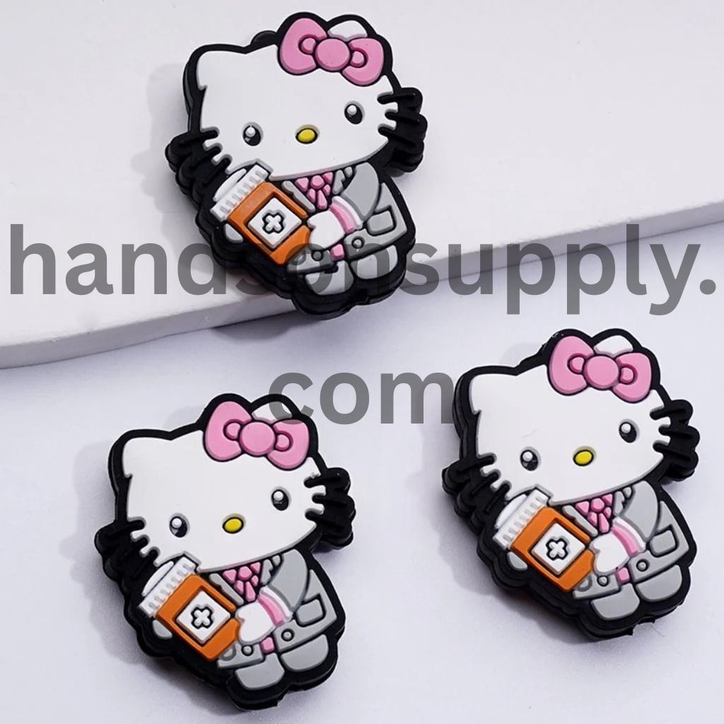 Adorable Cute Character Cat Nurse Holds a Medicine Bottle Silicone Focal Beads