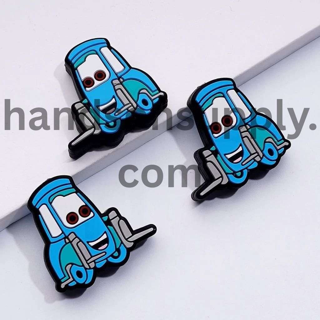 Cute Cartoon Guid Blue Forklift Sports Cars Silicone Focal Beads