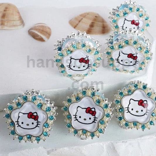 Cute HK Head with Blue Rhinestones and White Pearls 27MM Silver Clay Beads