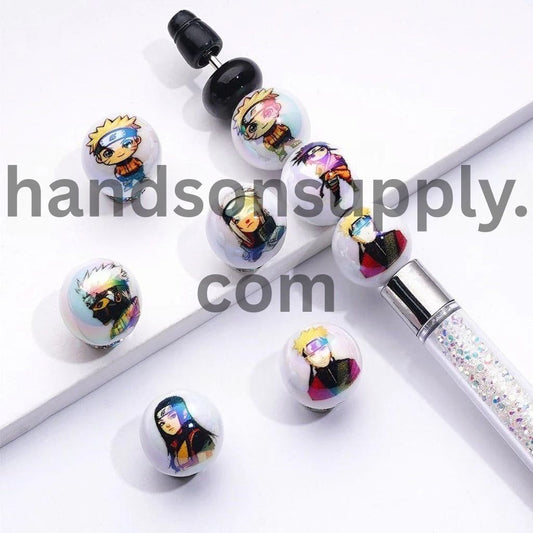 Narut Anime White Round UV Coating Acrylic Beads, 16MM, Random Mix