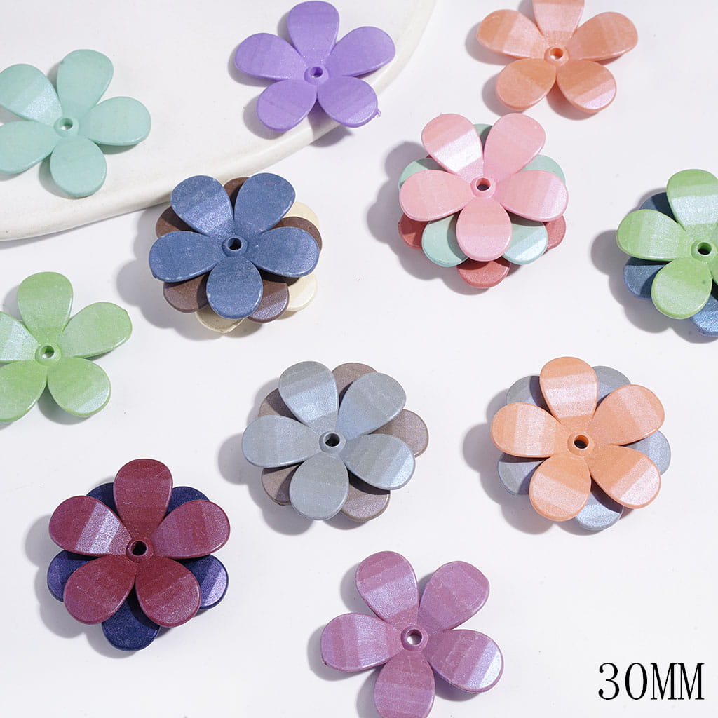 UV-Coated Adorable Five-Petaled Flower Design Acrylic Spacer Beads, 30MM, Multicolor, Random Mix