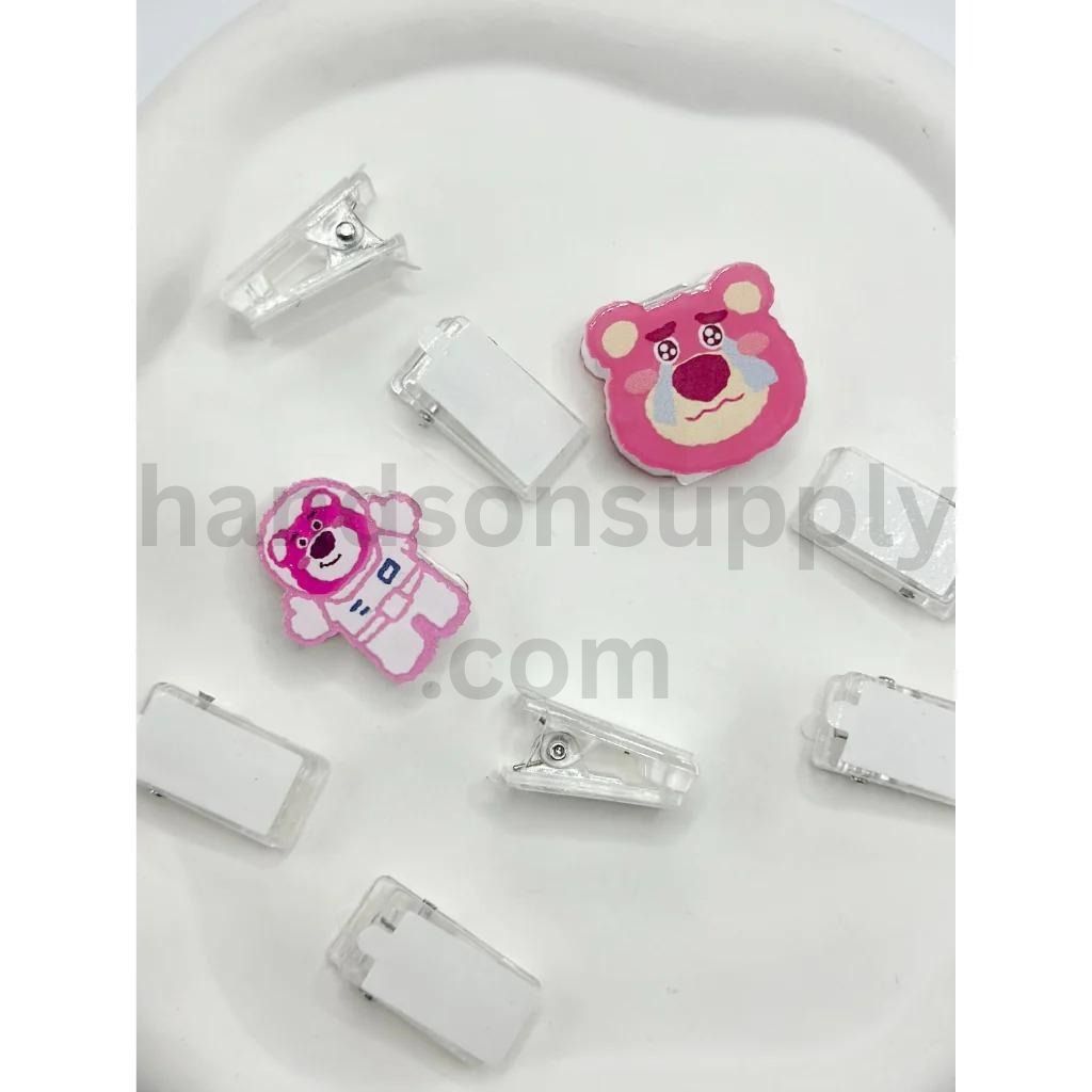 Pink Bear Space & Cry Face Double-Sided Acrylic Clip, 26MM (Do Not Include Charm)