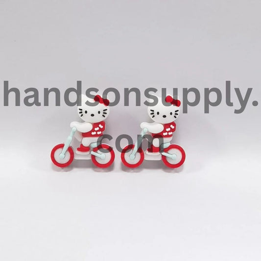 Adorable 3D Cute Cat Character Rides a Bike Bicycle Silicone Focal Beads