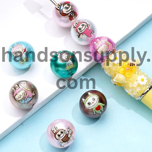 Round Shiny Joy Stash Cute Cute Angel Toy Monster Doll Design Acrylic Beads, 16MM, Random Mix