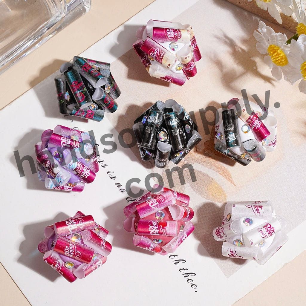 Cute Soda Can Soft Drink Theme Clay Beads with Sparkling AB Rhinestone, 20MM Multi-Color Random Mix