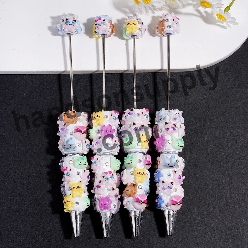 Cute Small Monster Character Series Beadable Clay Pens with AB Rhinestone