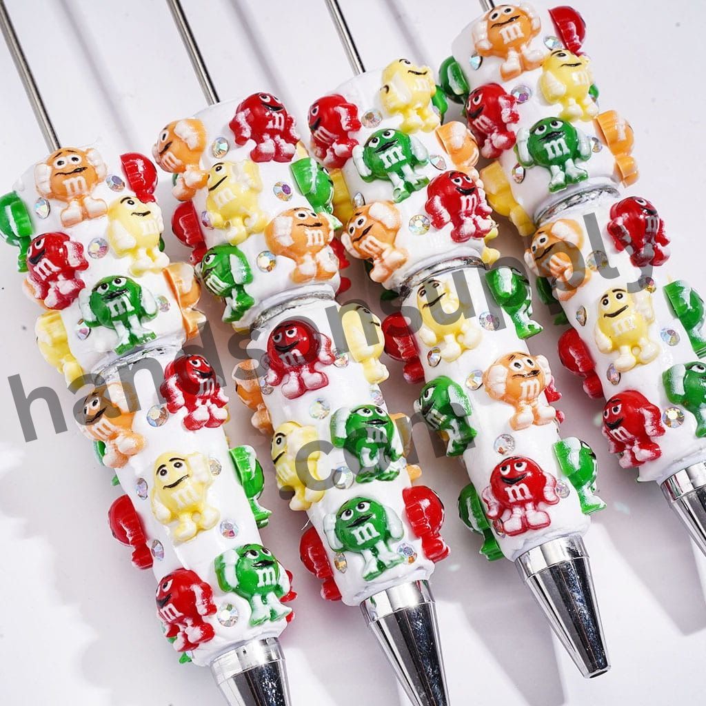 Christmas Candy Character Beadable Clay Pen with Rhinestone & White Barrel
