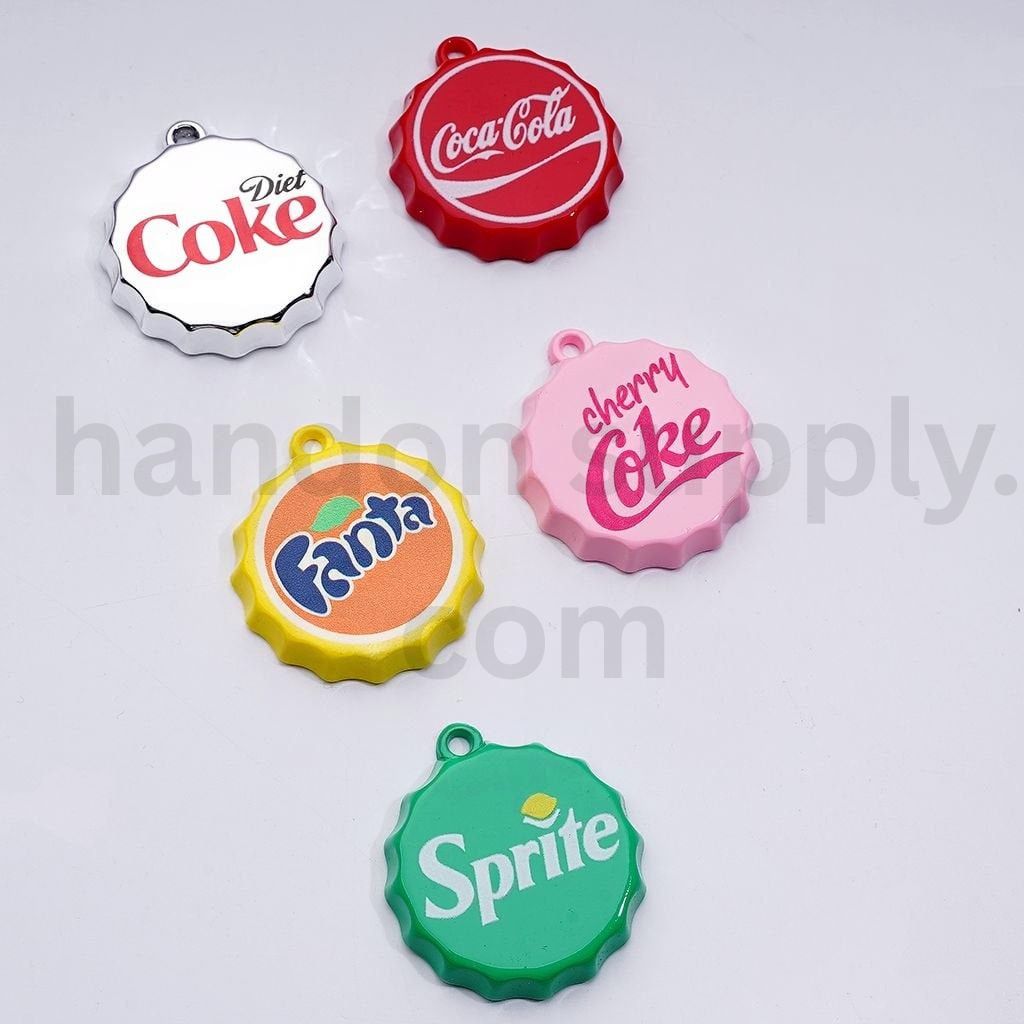 Cute Soft Drink Coc Col Sprit Fant Coke Bottle Lid Cap with Mini Ring Pendant Charm, 37MM