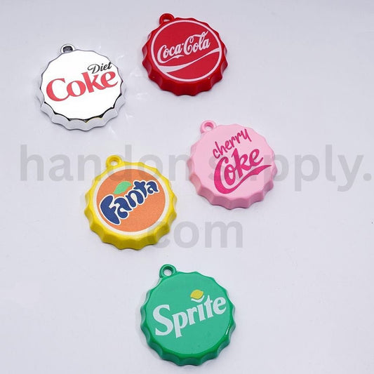 Cute Soft Drink Coc Col Sprit Fant Coke Bottle Lid Cap with Mini Ring Pendant Charm, 37MM