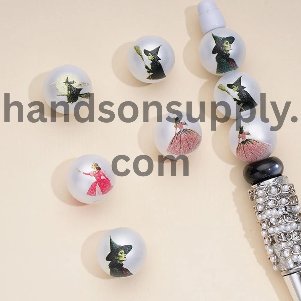 White Round Frosted Matte Magic Witches Acrylic Beads, 16MM, Random Mix