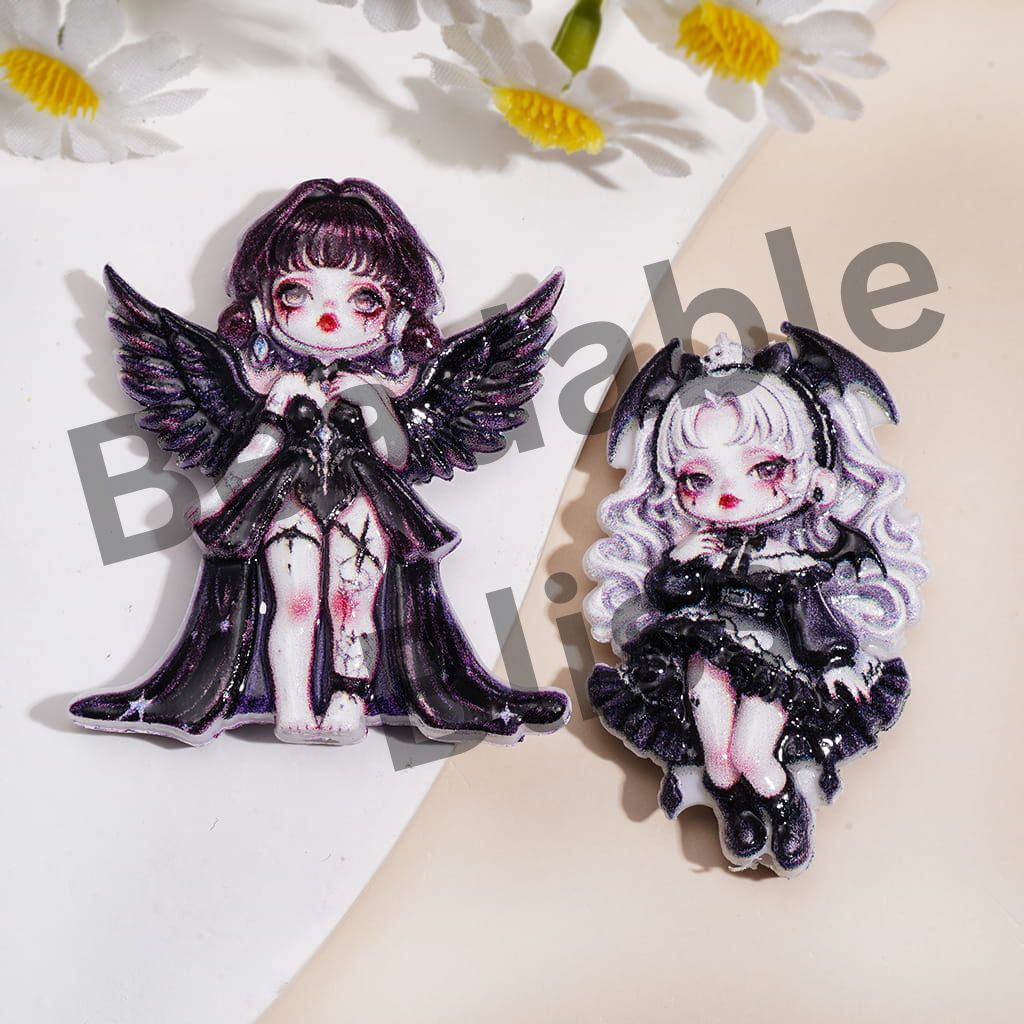 Textured Acrylic Beads w Anime Girl Character Series, Fantasy Fairy & Gothic Princess Design