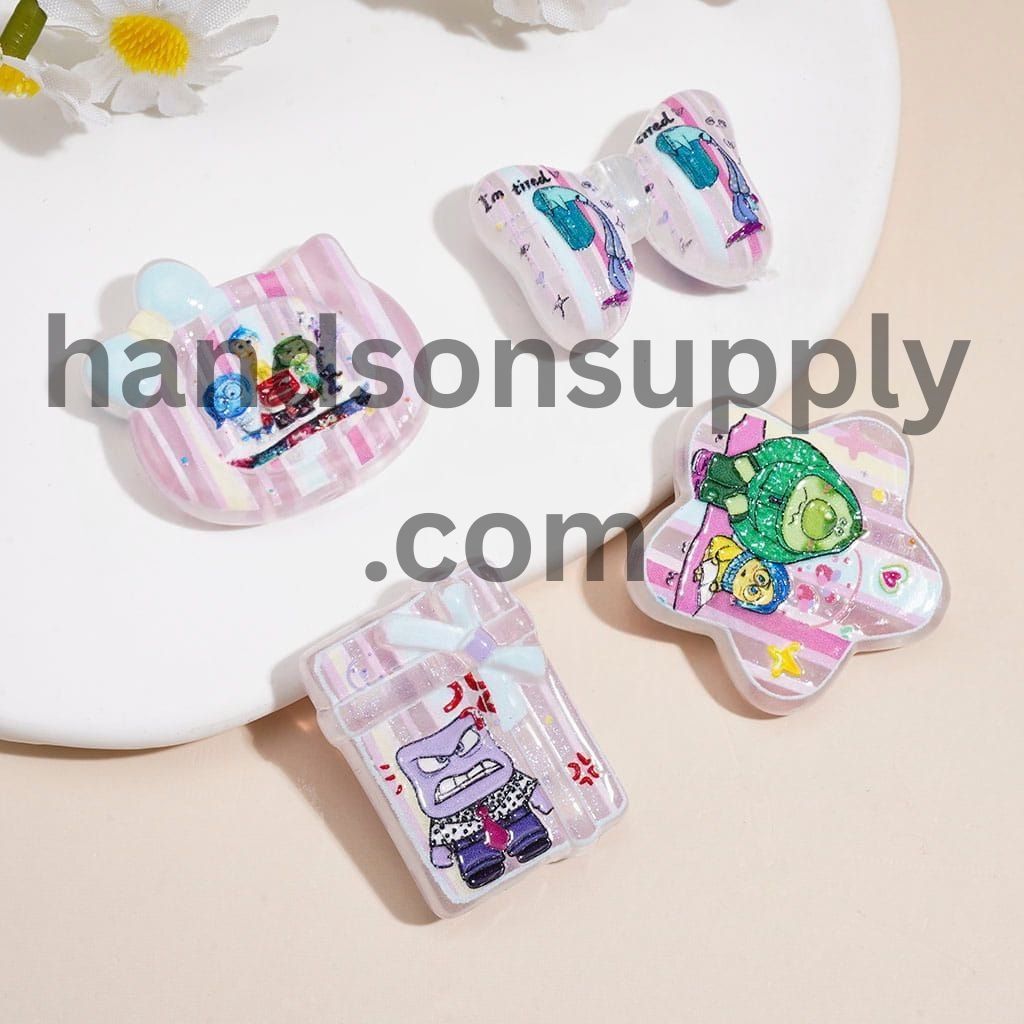 Classic Animation Five Emotion Character Series Printed Clear Acrylic Beads & Pendant, Random Mix