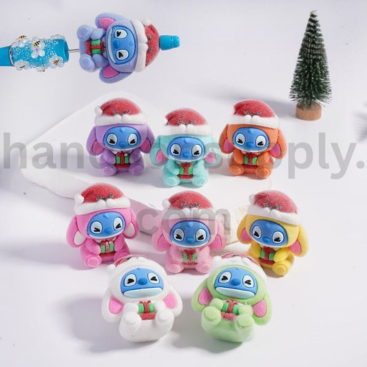 Flocked Fluffy Monster Doll with Christmas Hat Acrylic Beads Pen Toppers & Pendants  Jewelry Accessories Around 37*41MM