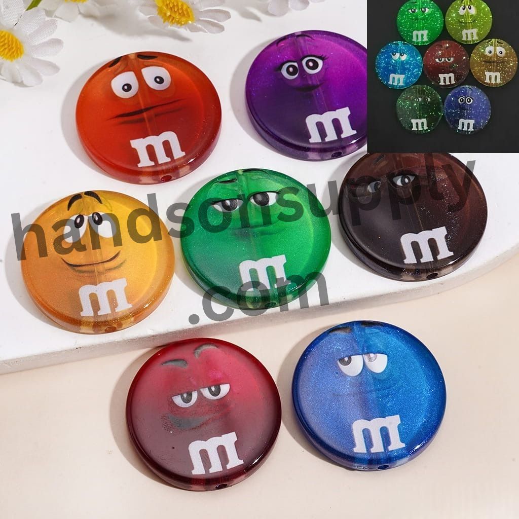 Elegant Semi Clear Candy Chips with Glitter, Multi-Color Flat Round Shape Acrylic Beads 32MM Random Mix
