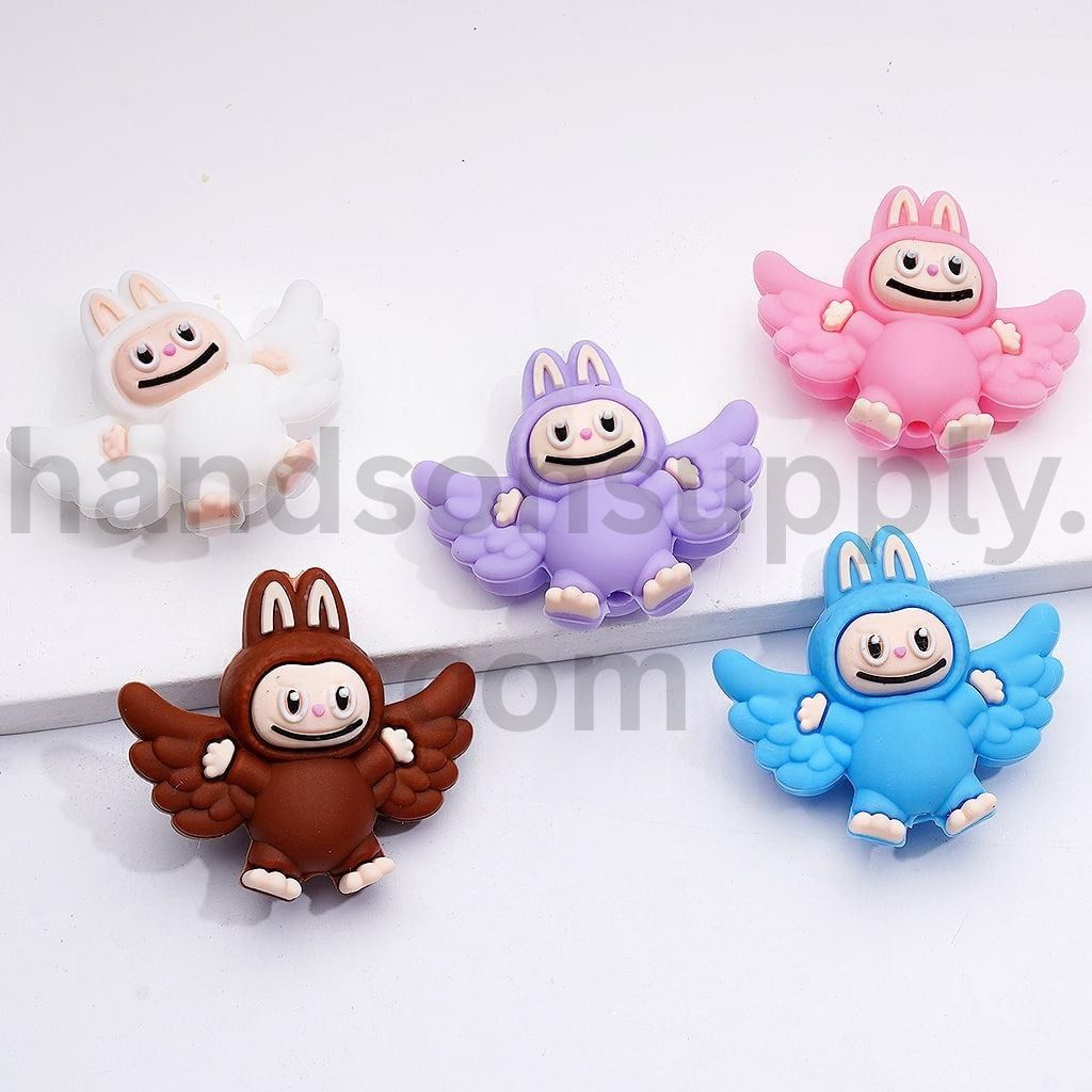 3D Pink White Cute Monster Doll with Wings Silicone Focal Beads