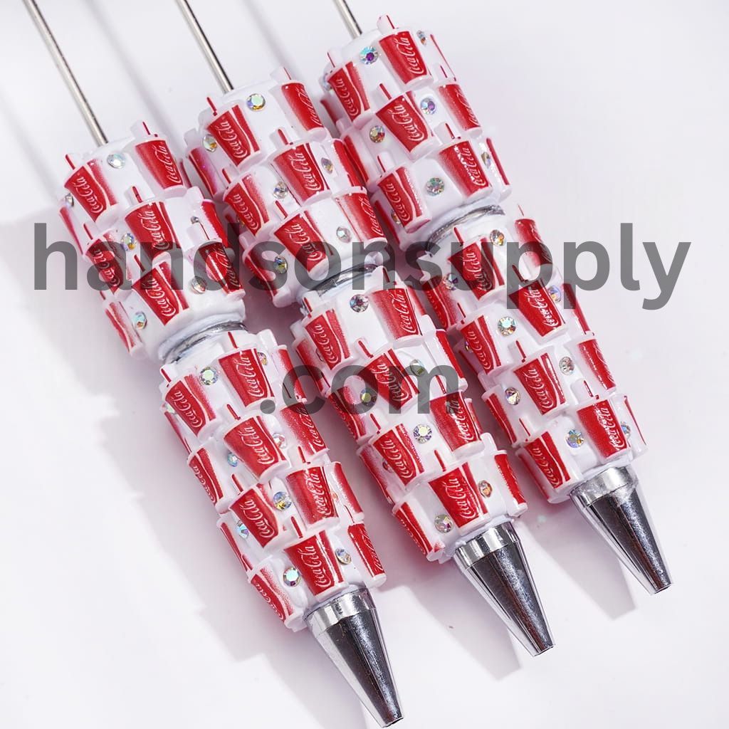 Cute Red Soda Drink Cup Design with Sparkling AB Rhinestones Beadable Clay Pens