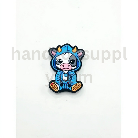 Little Cow Calf Bull Character Wearing Blue Hoodie Cute Animal Design Silicone Focal Beads